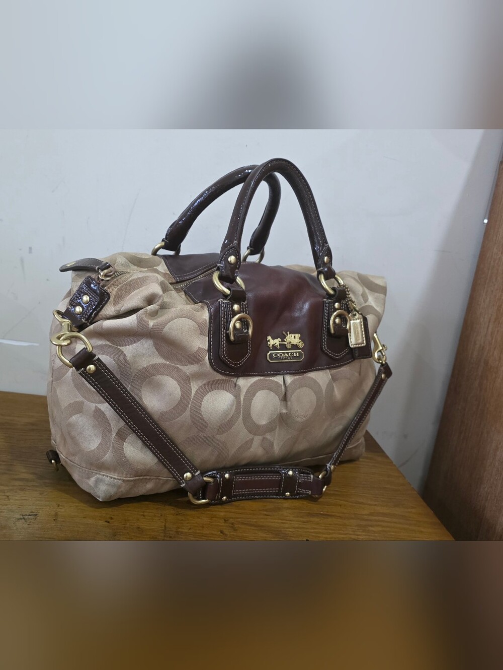 Coach Madison Signature Sateen beige/Brown Satchel/Shoulder Bag